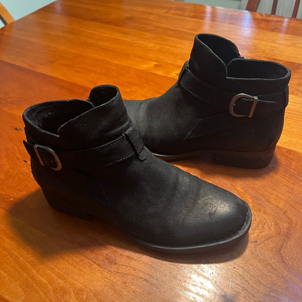Born Distressed Black Suede Booties, size 7.5